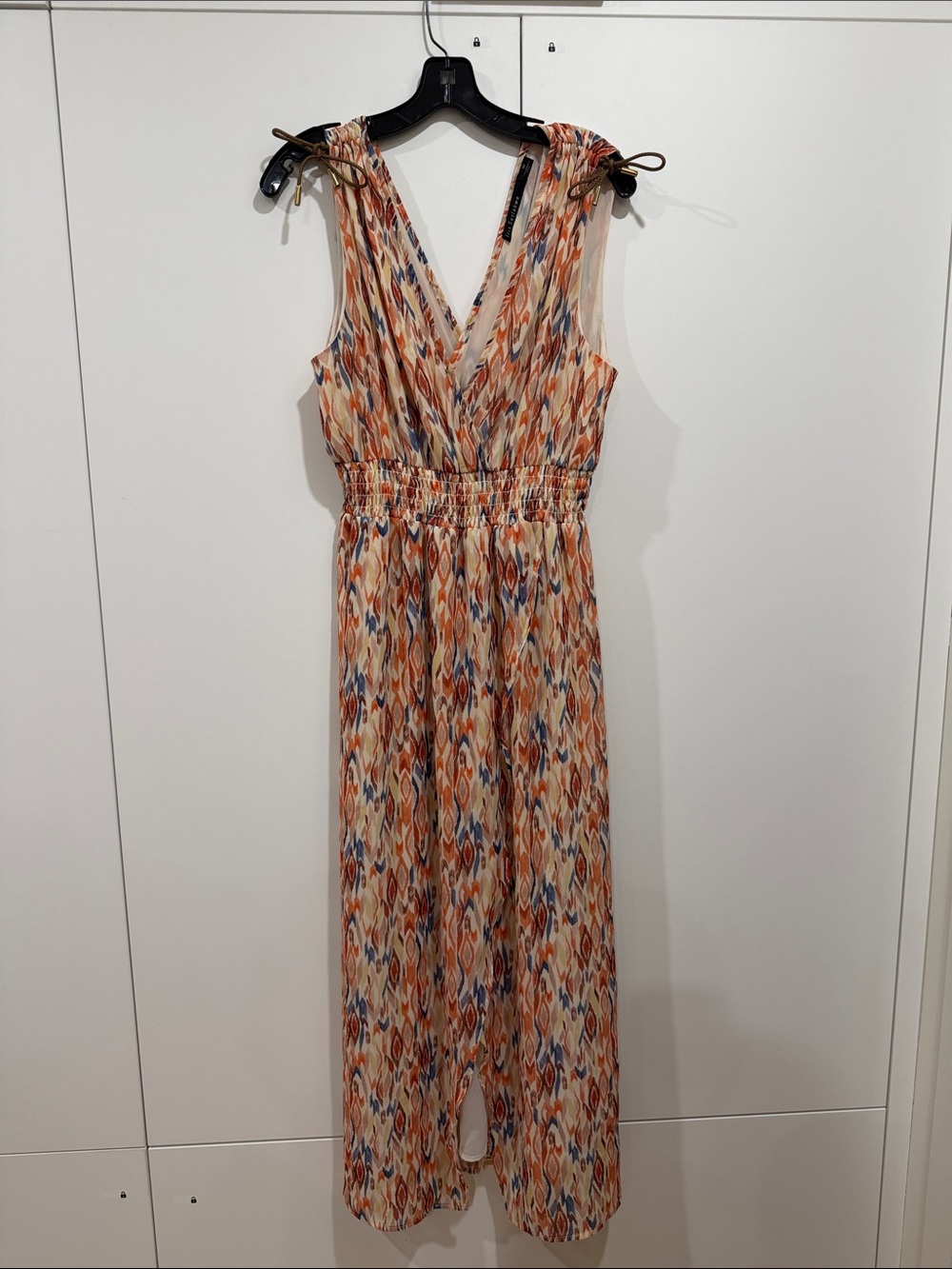 Iris Setlakwe Orange and Cream Tie-Shoulder V-Neck Maxi Dress
